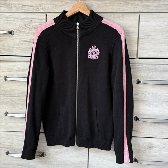 Super cool Black and pink vintage zip up sweater retro Y2K vibes size L - Picture 1 of 7